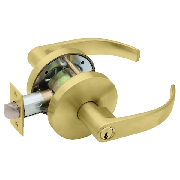 Grade 2 Storeroom Cylindrical Lock, Key in Lever Cylinder, Quantum Lever, Standard Rose, Satin Brass